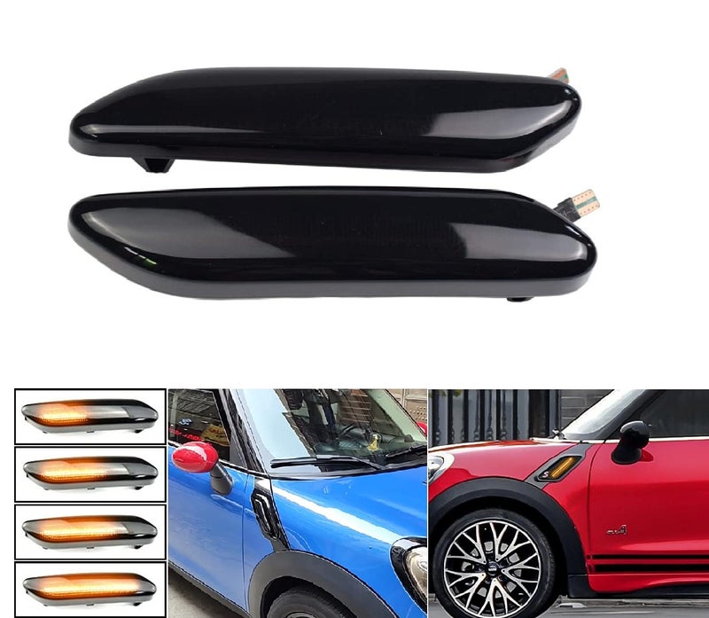 Generic Jyzpine tree Dynamic LED Front Fender Side Marker Light Amber Error Free Flowing Sequential Blinker Turn Signal Lamp Compatible With Mini Cooper R60 Countryman R61 Paceman (Smoked Lens+Dynamic) - Image 1