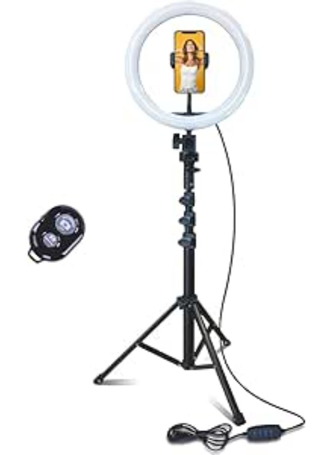 10.2″ Selfie Ring Light Kit – Adjustable Tripod Stand up to 50″, Phone Holder, Bluetooth Remote, USB Powered, 3 Color Modes for Photos, Video, Makeup & TikTok - Image 1