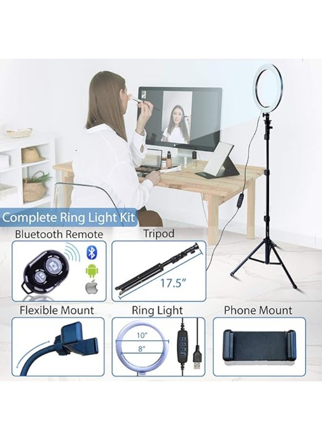 10.2″ Selfie Ring Light Kit – Adjustable Tripod Stand up to 50″, Phone Holder, Bluetooth Remote, USB Powered, 3 Color Modes for Photos, Video, Makeup & TikTok - Image 2