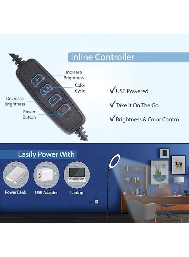 10.2″ Selfie Ring Light Kit – Adjustable Tripod Stand up to 50″, Phone Holder, Bluetooth Remote, USB Powered, 3 Color Modes for Photos, Video, Makeup & TikTok - Image 4