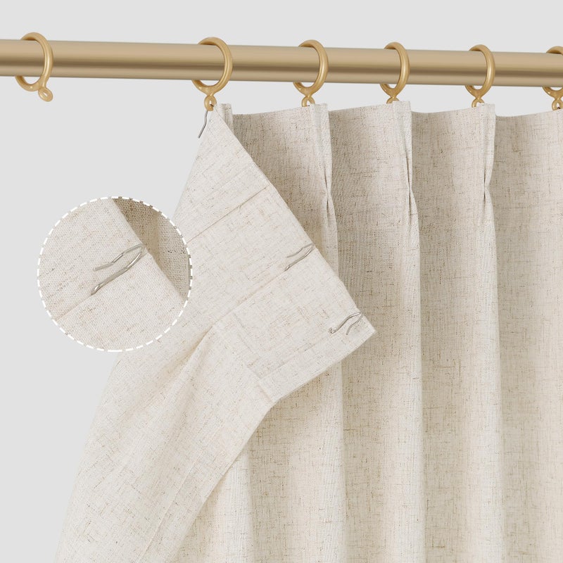 Aersas Pinch Pleated 90 Inch Curtains 2 Panels For Living Room Cream Beige Linen Curtains 90 Inches Long Pinch Pleat Drapes For Track System Light Filtering Semi Sheer Curtains For Dining Bedroom Office - Image 3