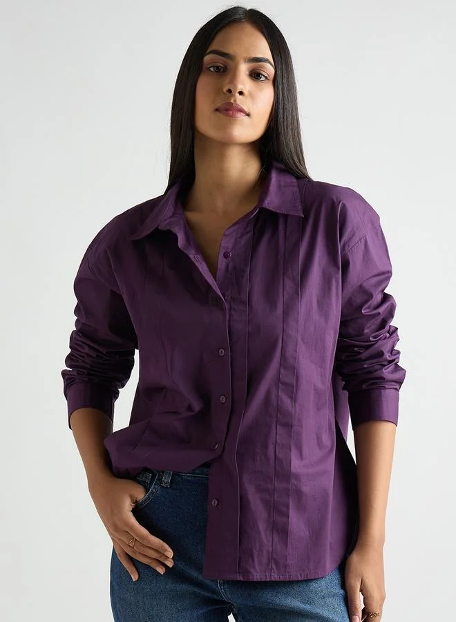 Femmella Women Purple Long Sleeve Poplin Shirt