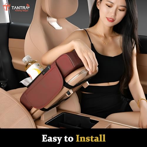 TANTRA Premium Car Armrest Cushion Organizers, 5-in-1 Center Console Cover with 2 Storage Bags Cup Holder, Tissue Box Slot, Phone Slot for Sedans, Car Accessories Interior Organizers (Brown) - Image 5