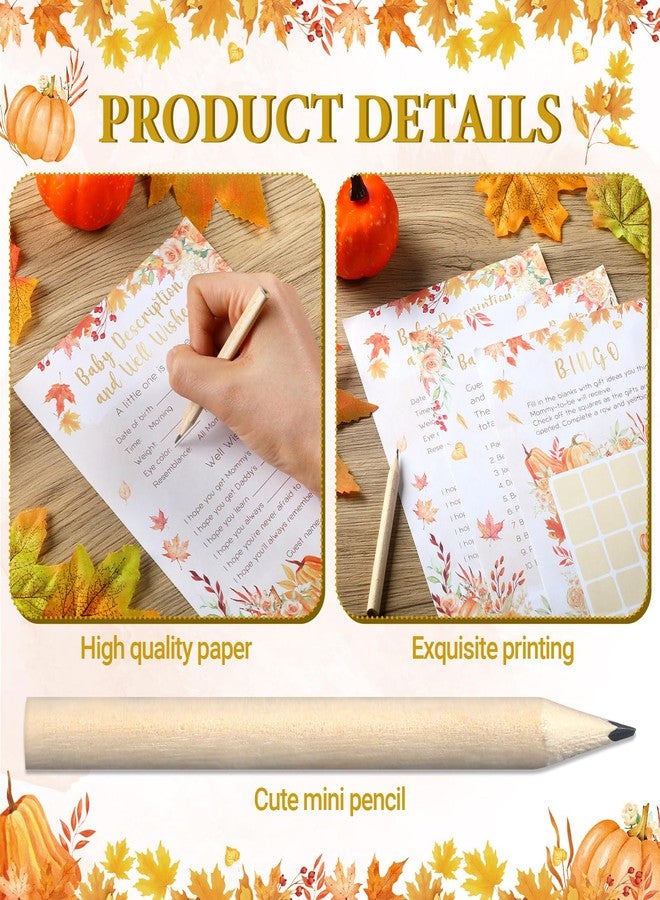Zhanmai 145Pcs Fall Pumpkin Baby Shower Games 5 Set Game Activity Cards with 20 Pencils for Boy Girl, Description and Wishes, Baby Price, Word Scramble Game Pumpkin Decor - Image 3