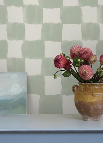 Mr. Kate Mr Kate RoomMates Tess Watercolor Checker Sage Green Peel and Stick Wallpaper Vinyl 205in x 18ft - Image 3