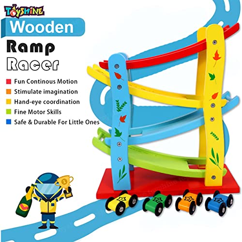 Toyshine Wooden Car Ramps Race - 4 Level Toy Car Ramp Race Track Includes 4 Wooden Toy Cars - My First Baby Toys - Toddler Race Car Ramp Toy Set is A Great Gift for Boys and Girls - Image 3