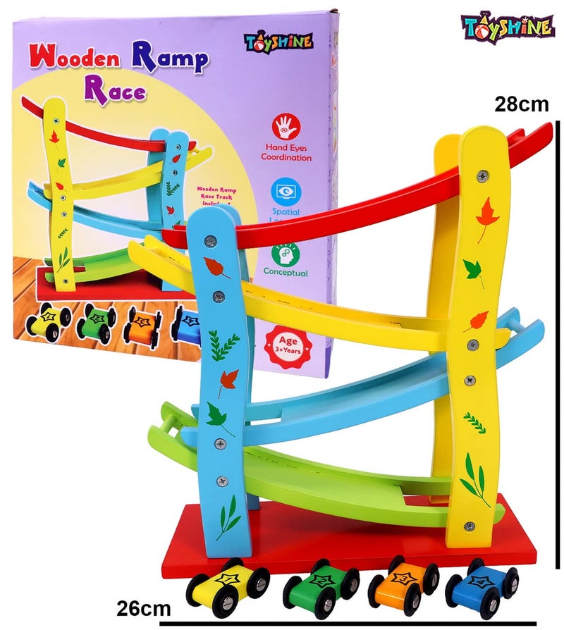 Toyshine Wooden Car Ramps Race - 4 Level Toy Car Ramp Race Track Includes 4 Wooden Toy Cars - My First Baby Toys - Toddler Race Car Ramp Toy Set is A Great Gift for Boys and Girls - Image 5