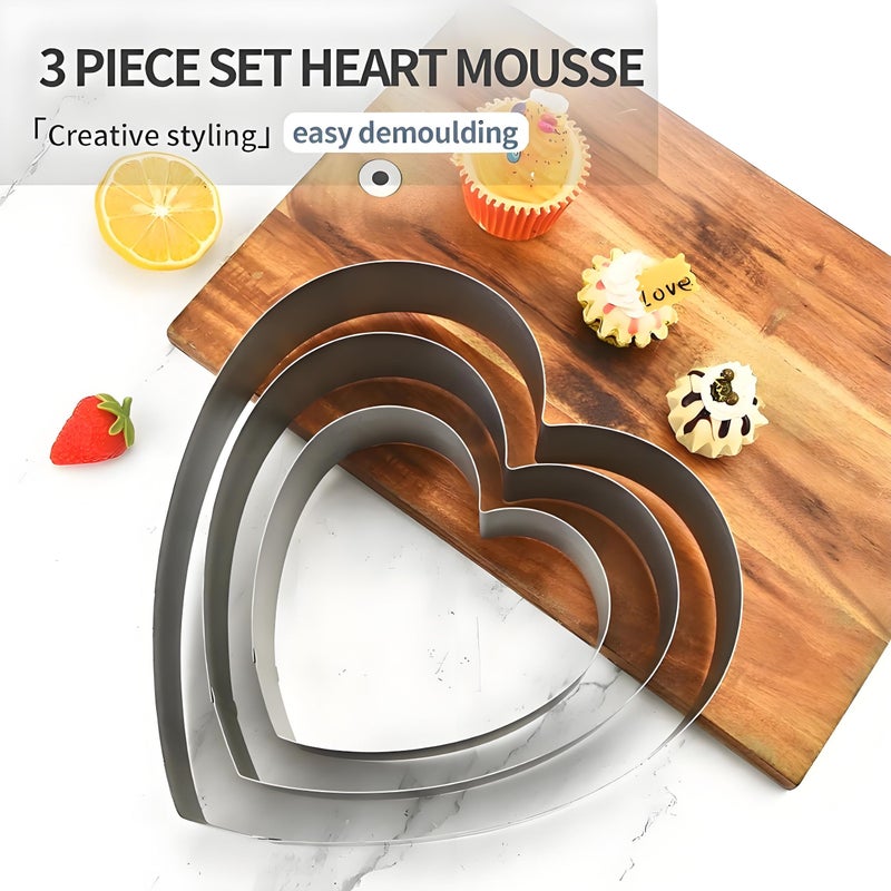 Silver Heart Shaped Cake Mold Set 4 6 8 Inch Stainless Steel Cheesecake Ring Mousse Baking Tool - Image 2