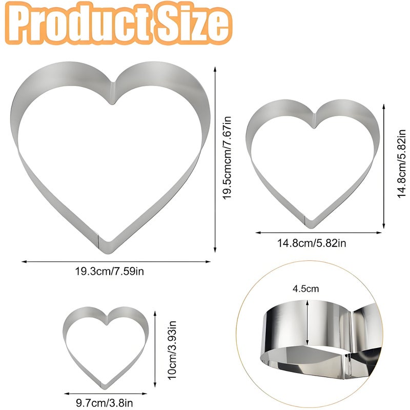 Silver Heart Shaped Cake Mold Set 4 6 8 Inch Stainless Steel Cheesecake Ring Mousse Baking Tool - Image 5