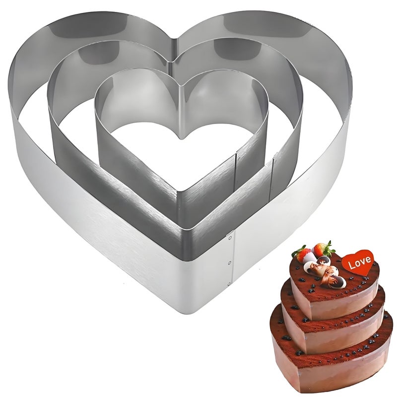 Silver Heart Shaped Cake Mold Set 4 6 8 Inch Stainless Steel Cheesecake Ring Mousse Baking Tool - Image 1