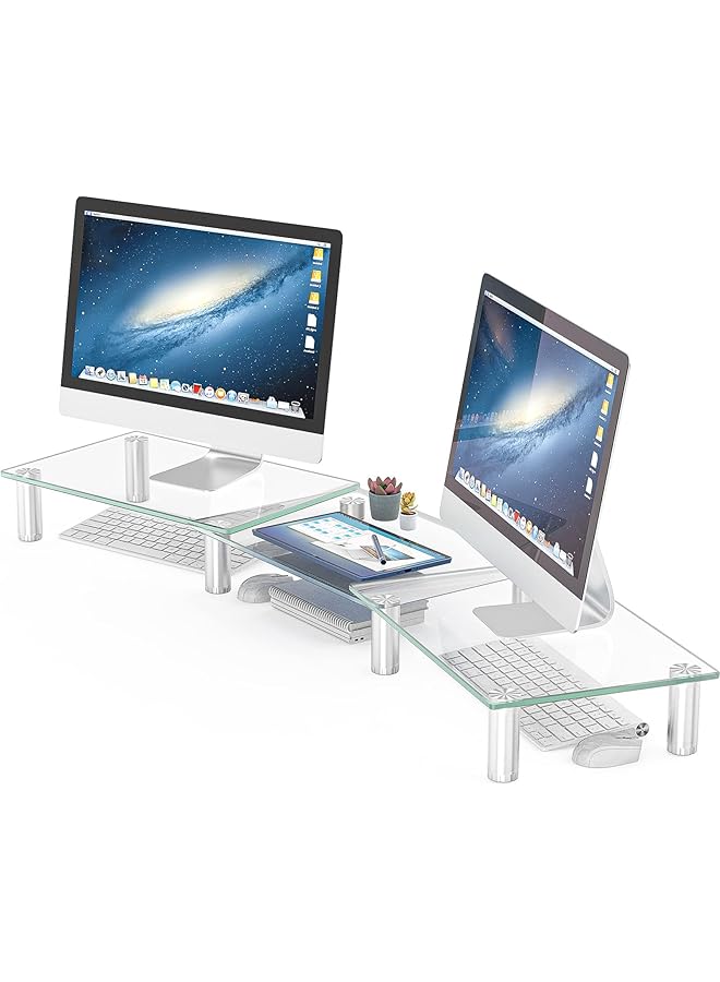 erorex Dual Monitor Stand Adjustable Length And Angle Dual Monitor Riser Computer Monitor Stand Desktop Organizer Monitor Stand Riser For Pc Computer Laptop Clear - Image 1