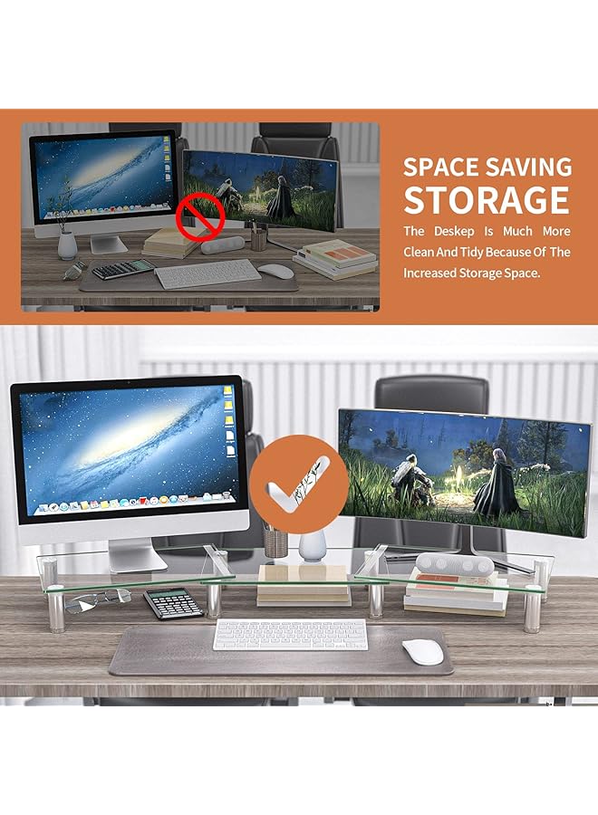 erorex Dual Monitor Stand Adjustable Length And Angle Dual Monitor Riser Computer Monitor Stand Desktop Organizer Monitor Stand Riser For Pc Computer Laptop Clear - Image 3