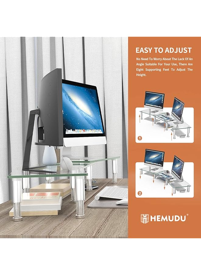 erorex Dual Monitor Stand Adjustable Length And Angle Dual Monitor Riser Computer Monitor Stand Desktop Organizer Monitor Stand Riser For Pc Computer Laptop Clear - Image 5