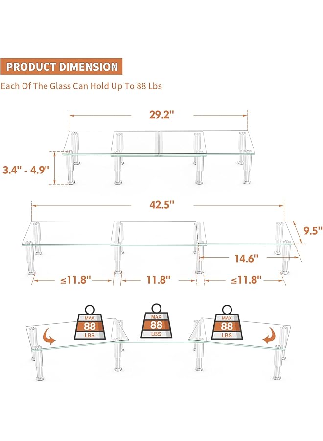 erorex Dual Monitor Stand Adjustable Length And Angle Dual Monitor Riser Computer Monitor Stand Desktop Organizer Monitor Stand Riser For Pc Computer Laptop Clear - Image 4