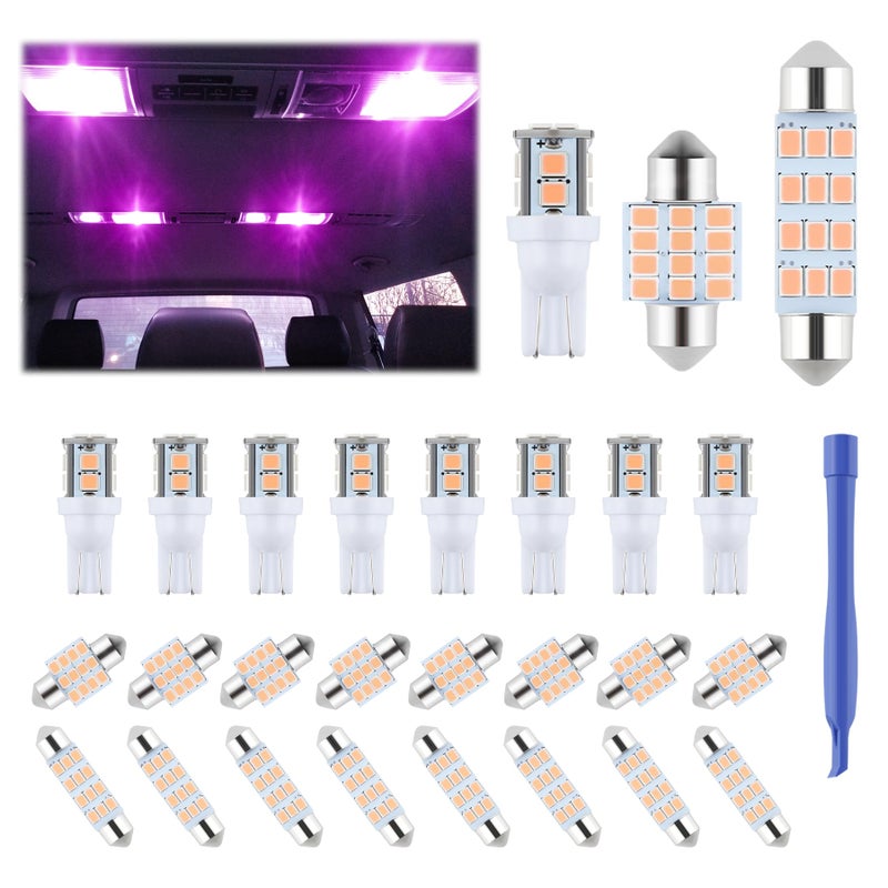 iFunyLED 24 Pieces Dome Light LED Car Interior Bulb Kit Set 194 T10 DE3175 578 31mm 42mm Bulbs Interior Replacement Lights for Car Map License Plate Door Side Marker Cornering Trunk Light Purple