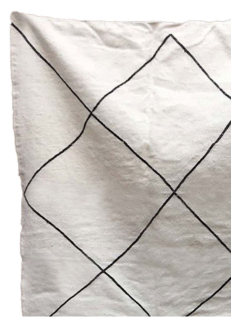 Generic - Moroccan carpet 195x195cm Handmade wool White with black lines, Rectangle - Image 1