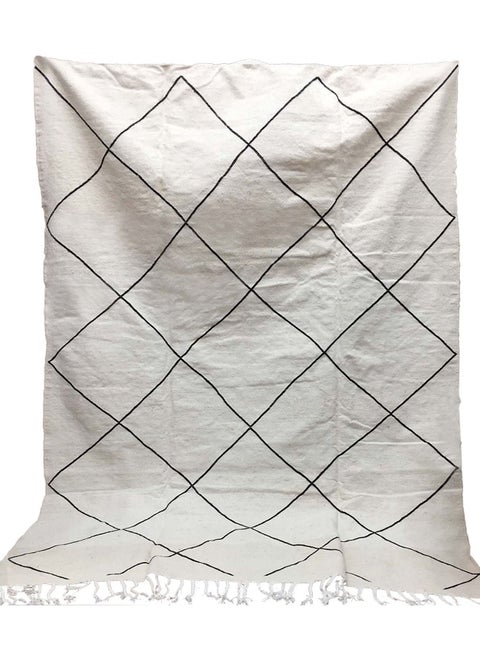 Moroccan carpet 195x195cm Handmade wool White with black lines, Rectangle