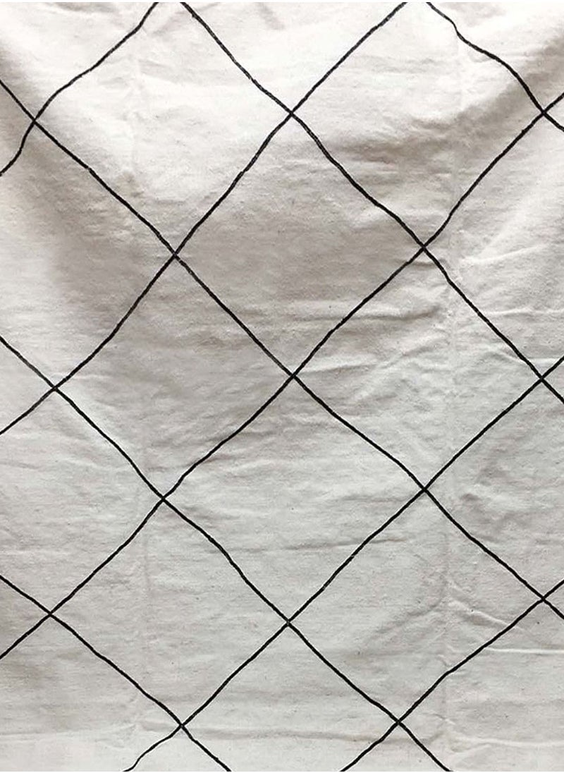 Generic - Moroccan carpet 195x195cm Handmade wool White with black lines, Rectangle - Image 1