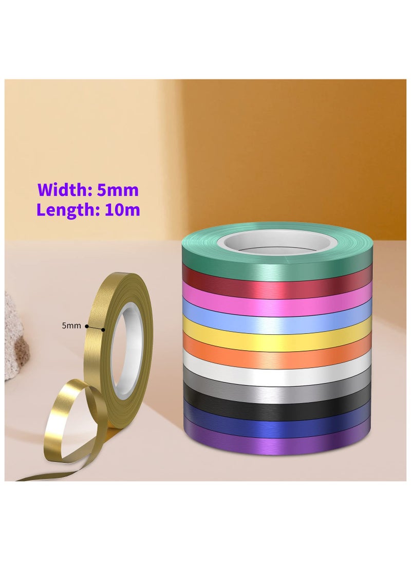 12 لفة شريط بالون 12 لون مجموعة شريط تجعيد شريط مزدوج الجوانب للفنون اليدوية أو زينة الحفلات (10 م/لفة، 5 مم) - Image 3