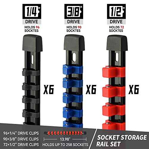 Reniteco Socket Organizer Drive ABS Tools-Socket Holder, Premium Quality 18 Pieces Socket Holders Kit 1/4-Inch x 96 Clips, 3/8-Inch x 90 Clips, 1/2-Inch x 72 Clips - Image 2