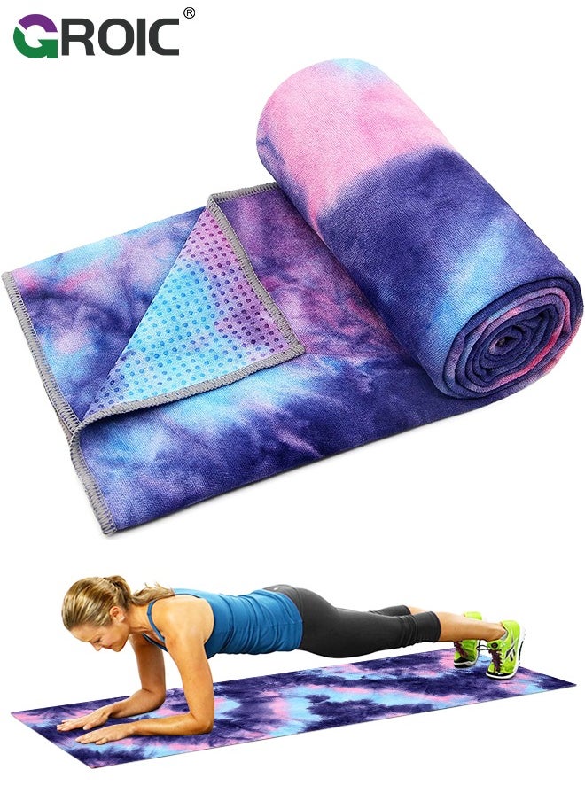 GROIC Yoga Mat Towel with Corner Pockets, Non Slip Sweat Absorbent Hot Yoga Towels, Soft Yoga Blankets with Travel Bag, Skidless Mat Cover for Workout, Gym, Fitness,Hot Yoga Mat Towel  - Image 1