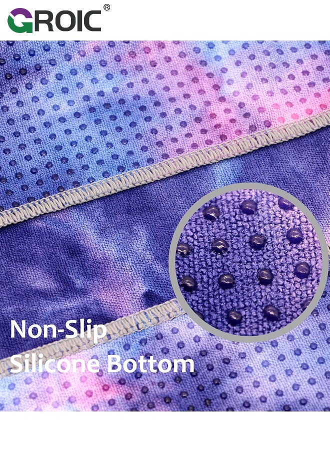 GROIC Yoga Mat Towel with Corner Pockets, Non Slip Sweat Absorbent Hot Yoga Towels, Soft Yoga Blankets with Travel Bag, Skidless Mat Cover for Workout, Gym, Fitness,Hot Yoga Mat Towel  - Image 3