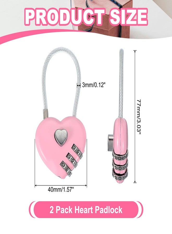 MECCANIXITY Heart Padlock, 3 Digit Combination Lock Heart Shape Mini Code Locks for Jewelry Storage Box Valentine Gift Travel Bags Gym Outdoor Combo Lock, Pink, Pack of 2 - Image 2