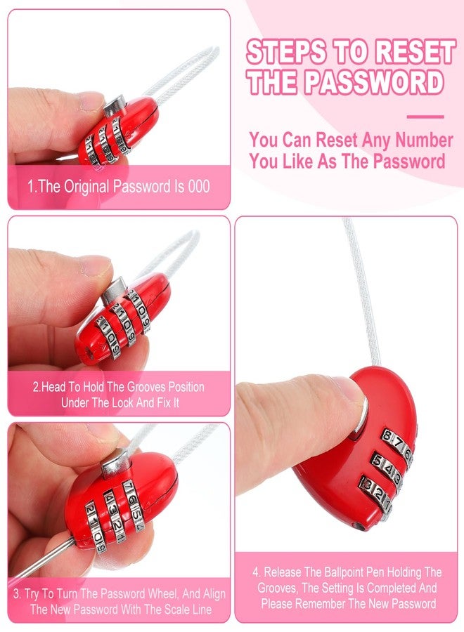MECCANIXITY Heart Padlock, 3 Digit Combination Lock Heart Shape Mini Code Locks for Jewelry Storage Box Valentine Gift Travel Bags Gym Outdoor Combo Lock, Pink, Pack of 2 - Image 5