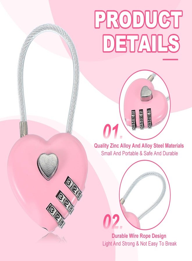 MECCANIXITY Heart Padlock, 3 Digit Combination Lock Heart Shape Mini Code Locks for Jewelry Storage Box Valentine Gift Travel Bags Gym Outdoor Combo Lock, Pink, Pack of 2 - Image 3
