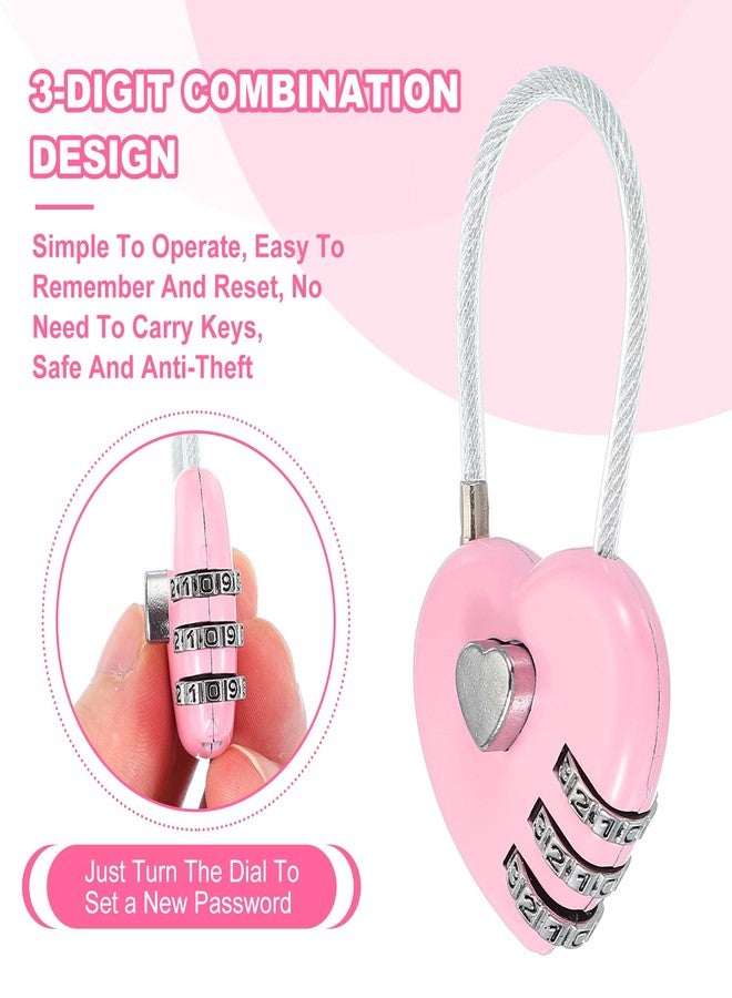 MECCANIXITY Heart Padlock, 3 Digit Combination Lock Heart Shape Mini Code Locks for Jewelry Storage Box Valentine Gift Travel Bags Gym Outdoor Combo Lock, Pink, Pack of 2 - Image 4