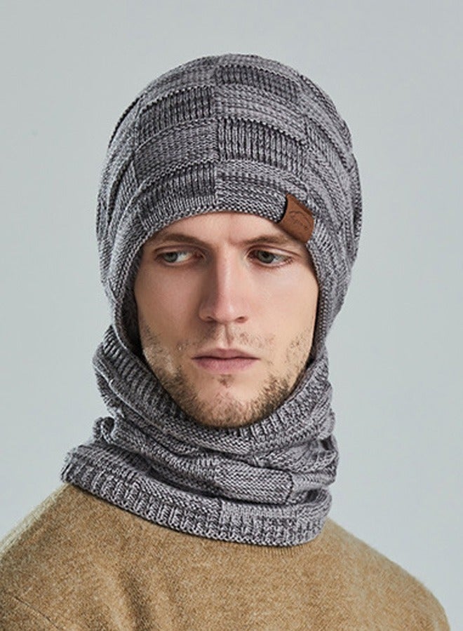 Joychic 2pcs Mens Winter Beanie Hats Scarf Set Warm Knit Hats Skull Cap Neck Warmer with Thick Fleece Lined Winter Outdoor Sports Hat Sets Grey - Image 3