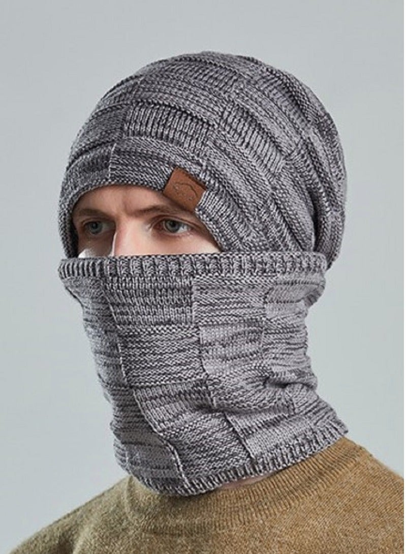 Joychic 2pcs Mens Winter Beanie Hats Scarf Set Warm Knit Hats Skull Cap Neck Warmer with Thick Fleece Lined Winter Outdoor Sports Hat Sets Grey - Image 2