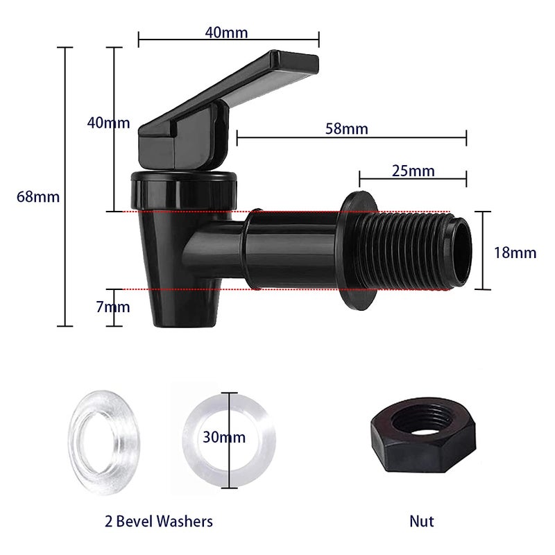 HUINING Water Spigot,BPA Free Plastic Spigot, Universal Replacement Faucet for 5 gallon bucket, Wine Barrels, Water Cooler Filtration Systems and filter water pitcher(2 Black) - Image 2