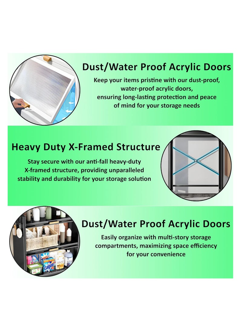 XiuWoo 2 Tier Toilet Drum Washing Machine Rack, Bathroom Corner Stand Storage Organizer Accessories, Toilet Storage Cabinet with Storage layer, Plate Doors and Translucent Clear Window for Space Saver  - Image 3