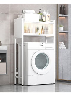 XiuWoo 2 Tier Toilet Drum Washing Machine Rack, Bathroom Corner Stand Storage Organizer Accessories, Toilet Storage Cabinet with Storage layer, Plate Doors and Translucent Clear Window for Space Saver  - Image 1