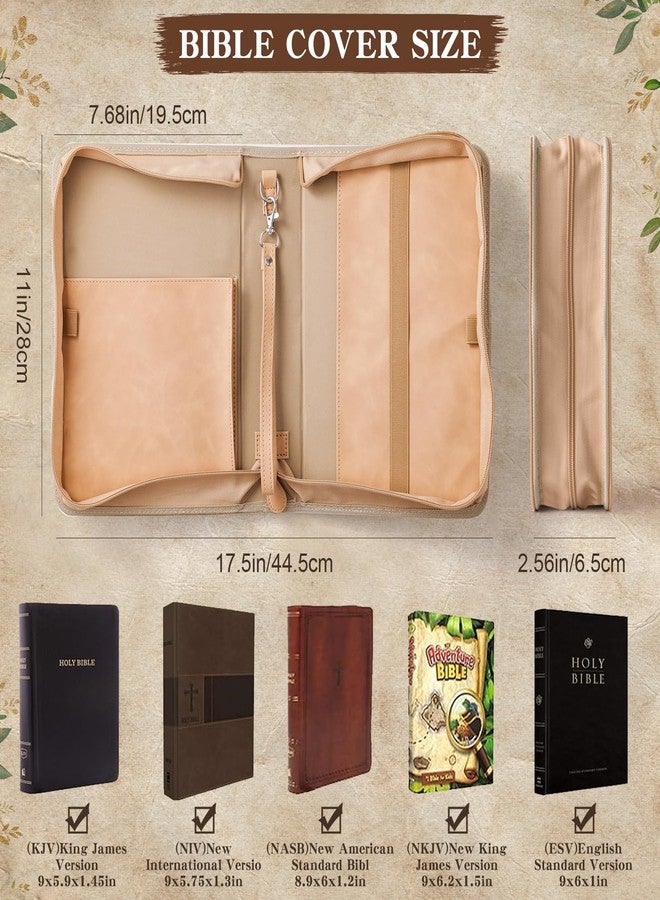 Liomus Bible Cover Case 11x7.68x2.56in Lt Brown Leather Zipper PocketFloral - Image 3