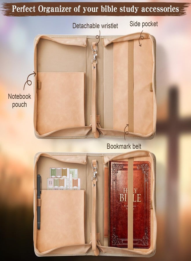 Liomus Bible Cover Case 11x7.68x2.56in Lt Brown Leather Zipper PocketFloral - Image 2