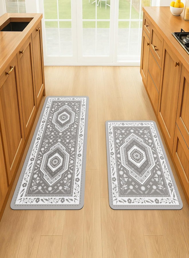 ArtyCozy 2 Piece Boho Kitchen Rug Set, Grey, 20" × 32'' Plus 20'' × 47'' - Image 1