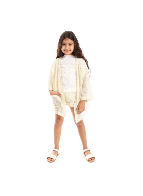 kady 3/4 Sleeves Knitted Pattern Open Neckline Girls Cardigan Set