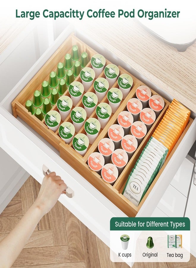 EsLuker.ly Bamboo Coffee Pod K Cup Holder Organizer for Drawer Insert Counter, Expandable Coffee Tea Storage Tray Compatible with Nespresso Vertuo Capsules - Easy Access for Office Home Kitchen - Image 5