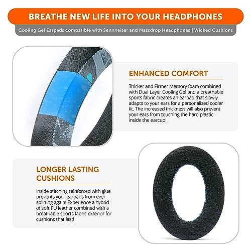 WC Freeze PC38X - Cooling Gel Earpads for Sennheiser PC38X / PC37X / HD599 / HD598/ HD560S / Game ONE & More, Made by Wicked Cushions - Elevate Comfort, Durability, & Sound | 90's Black - Image 4