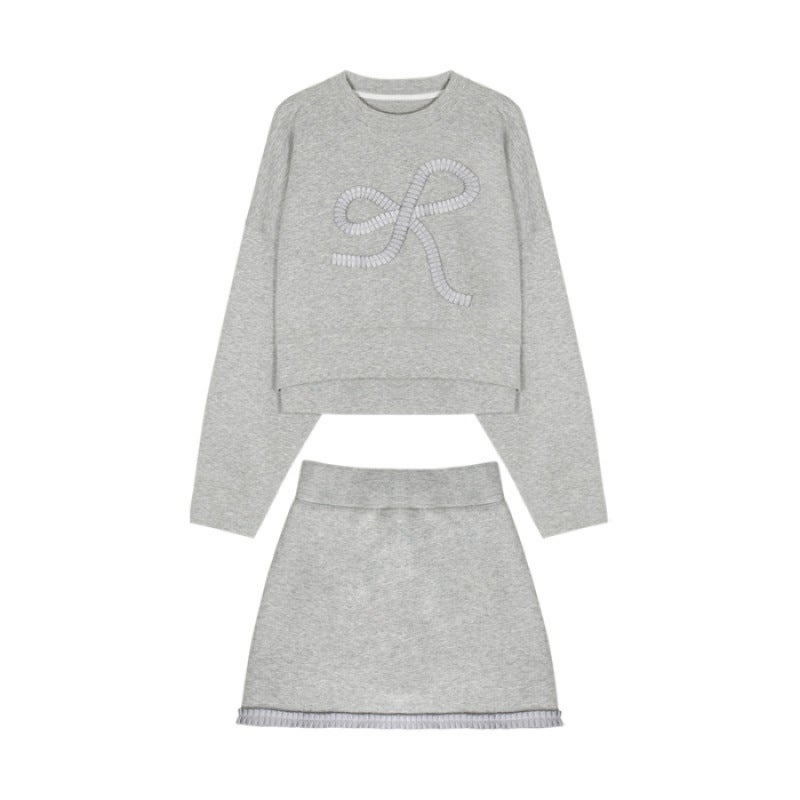 [three-piece set] bow slim sweater womens autumn 2024 new skirt a set of leisure sports set Suit