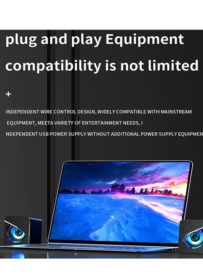 Computer Speakers Fashion Desktop Wired USB Powered Mini Speaker with Stereo Sound PC Speakers Multimedia Volume Control LED Light Speaker Subwoofer for PC Monitor Desktop Laptop Gaming Smartphones - Image 5