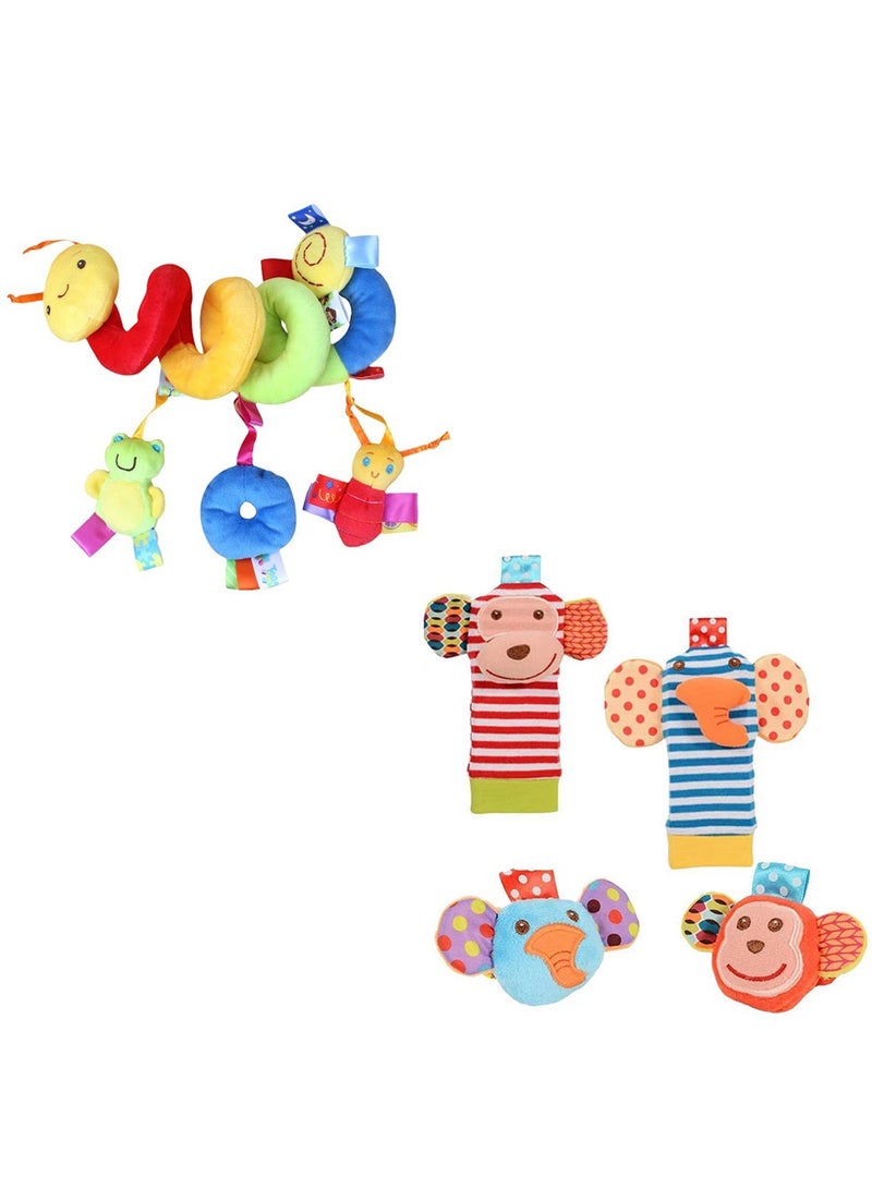 5-Piece Around The Bed Hanging Crib Toy Bear Infant Socks And Wrist Rattles Toy Set For Kids - Image 1