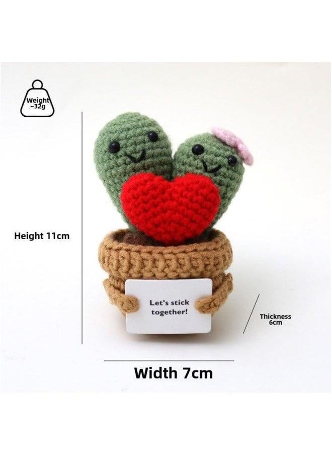 Generic - Finished Hand Knitted Small Doll Wool Crochet Cactus Active Potato Woven Chick Bee Pea-Color:Rose Red Rabbit Wearing Blue Flower P Card - Image 1
