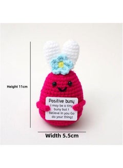Finished Hand Knitted Small Doll Wool Crochet Cactus Active Potato Woven Chick Bee Pea-Color:Rose Red Rabbit Wearing Blue Flower P Card