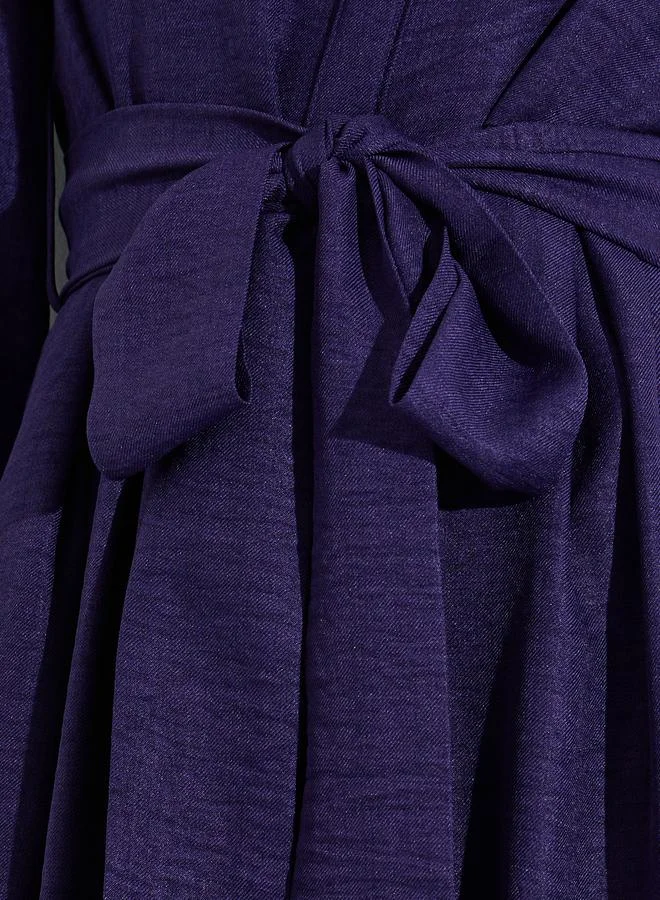 Styli  Purple Solid Tie-Up Waist 3/4 Sleeves Shirt Maxi Dress for Women | Best Price UAE