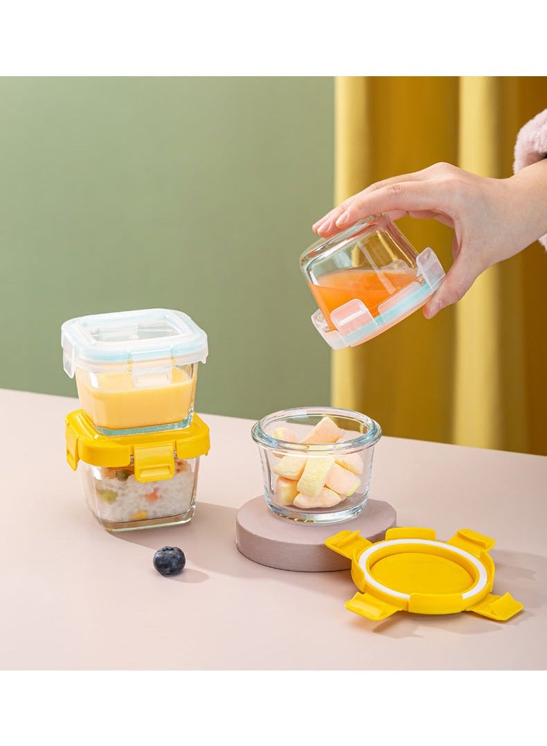 Vermaney Baby Blocks Tot Freezer Storage Containers, Sealed Glass Food Storage Box, Baby Food Storage Box, Microwave Oven Oven Available (Sunshine Orange Square) - Image 4