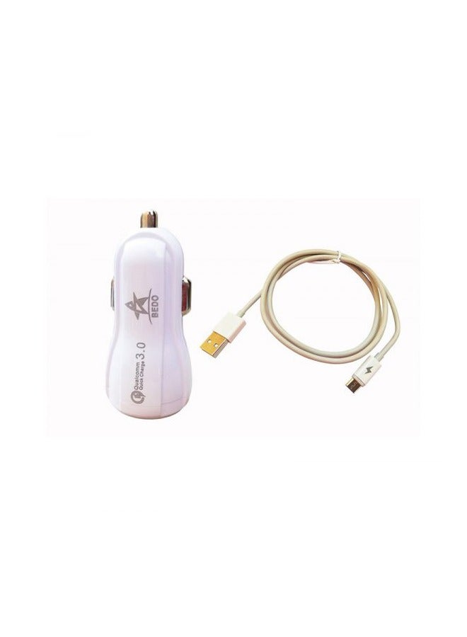 بيدو شاحن سيارة بمخرجين USB بتقنية كوالكوم للشحن السريع 3.0 مع كابل اندرويد - Image 1