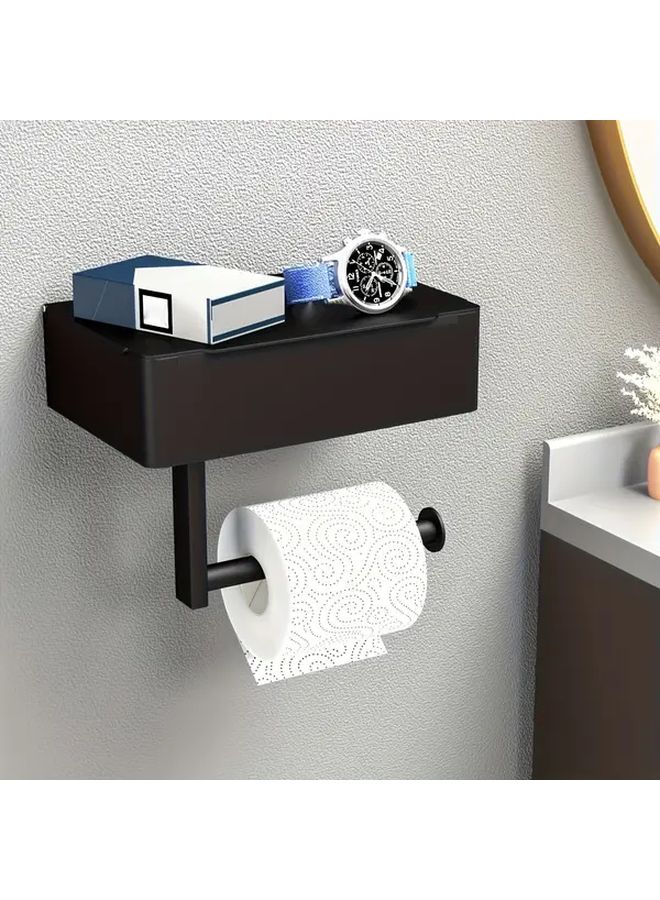 Flat B Style Black Self Adhesive Wall Mounted Toilet Paper Holder With Smartphone Stand No Drill Bathroom Privacy Design For Wet Wipes And Tissues Durable Construction - Image 5